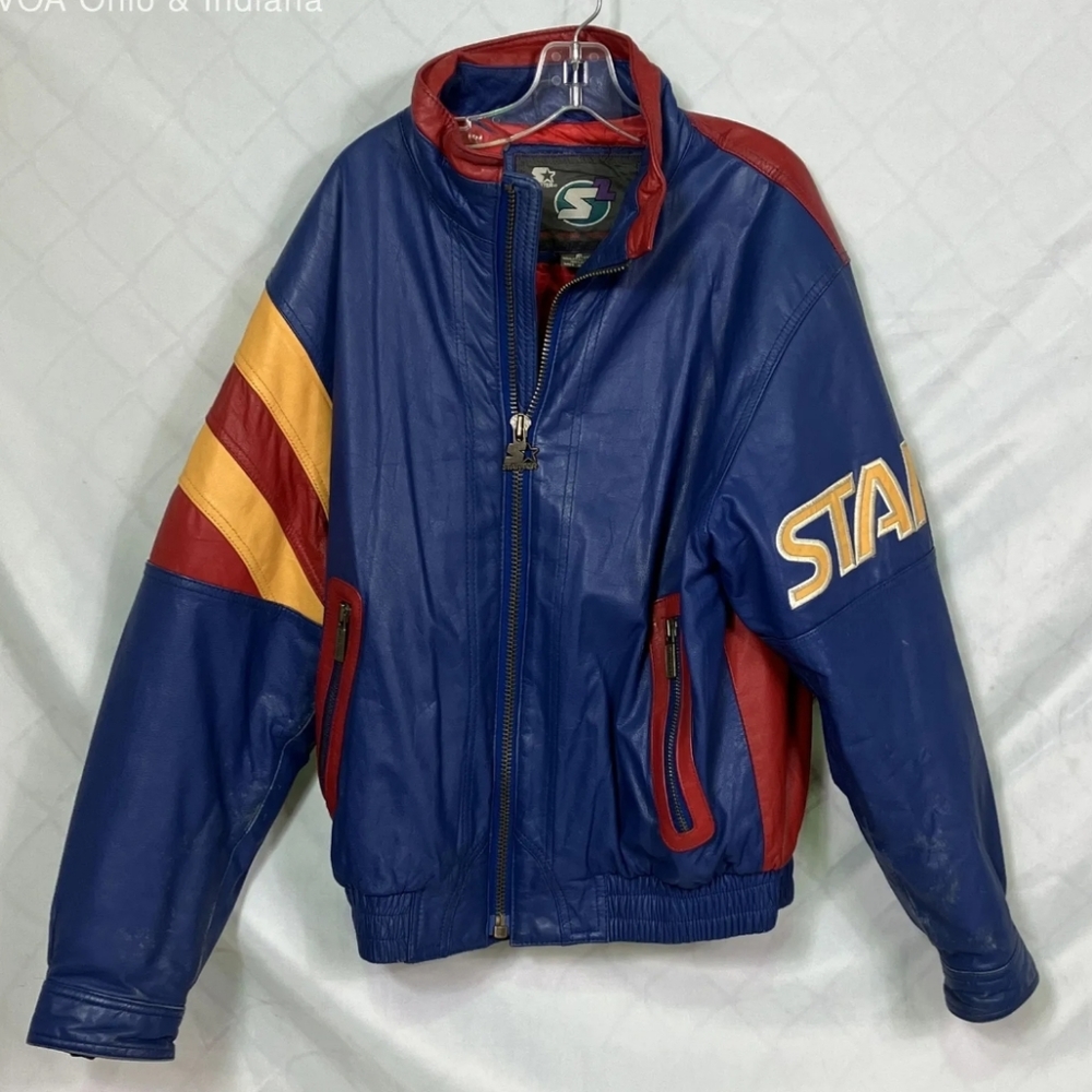 Vintage Blue Red and Yellow Starter Leather Jacket size S